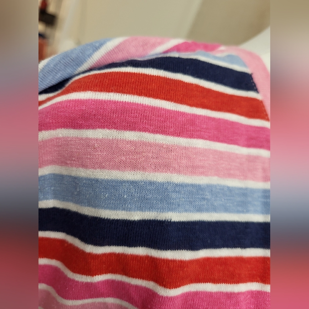Talbots Women's Red Pink Blue White Stripe V-Neck  Linen Casual T-Shirt Size Med - Picture 6 of 11